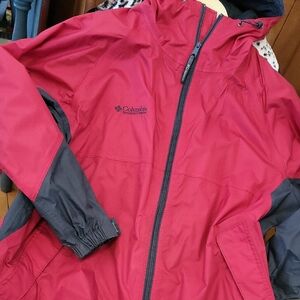 Columbia Red and Gray, Hooded Waterproof Jacket, Mens, L